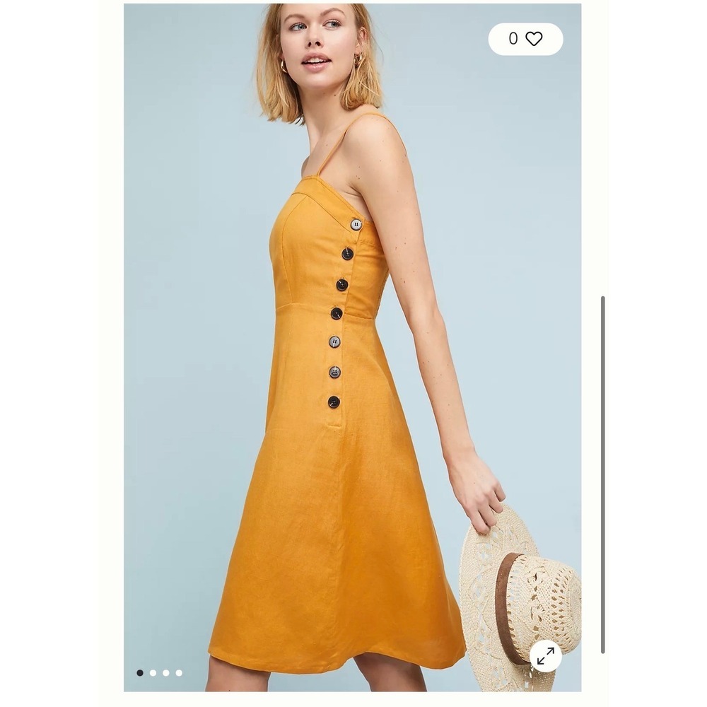 Anthropologie HD In Paris Golden Culotte Dress Linen Smocked Sundress M Boho
